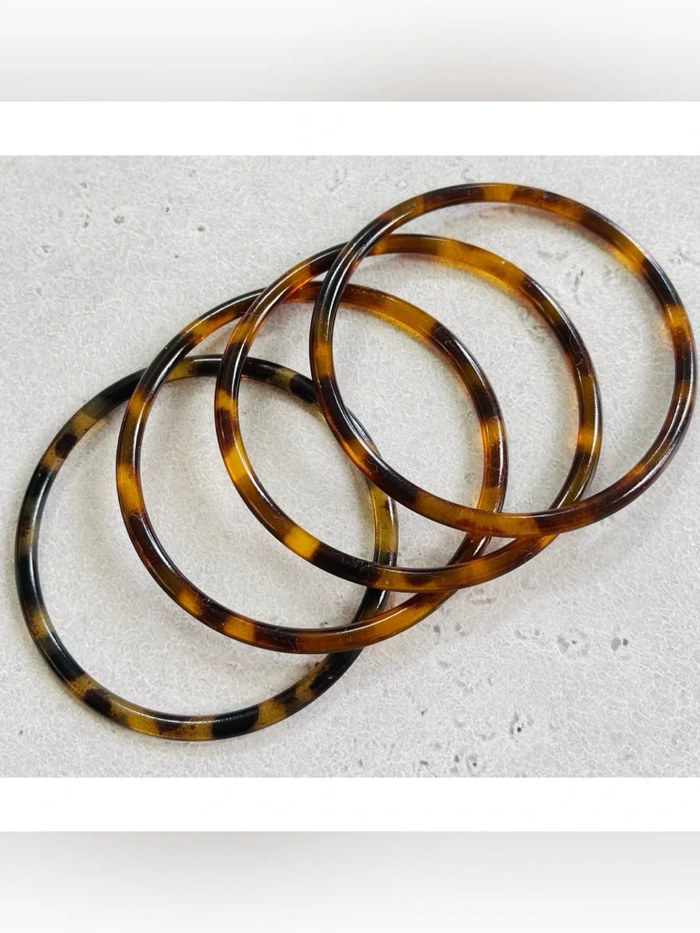 Set of 4 Faux Tortoiseshell Cellulose Acetate Thin Bangles Bracelets